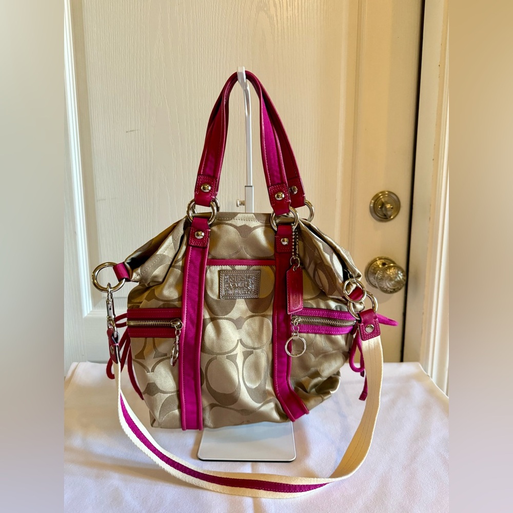 Coach Poppy Shoulder and Crossbody Bag with Gold and Pink Details